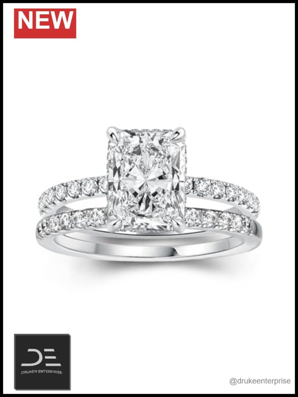 1.5CT Radiant Cut Silver Bridal Ring Set Wedding Engagement